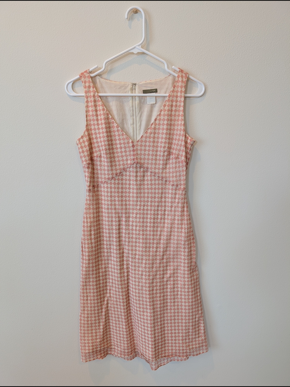 Vintage J. Crew Pink/Peach Gingham Mini Sheath Dress V-Neck Sleeveless Size 2